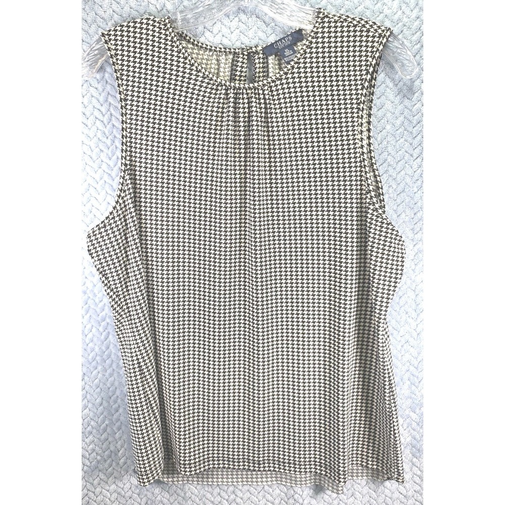 Chaps Women Houndstooth Black White Sleeveless Poly Jersey Knit Tunic Top XL